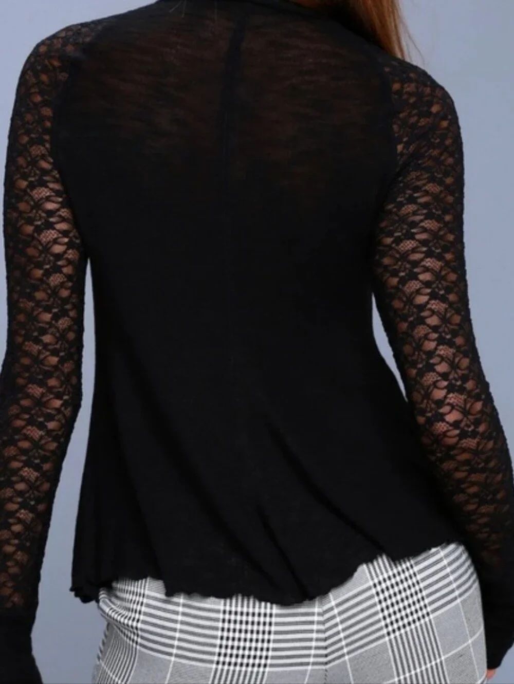 Free People No Limits Black Lace-Inset Long Sleeve Top. Whimsigoth. Lacy. - Picture 7 of 10
